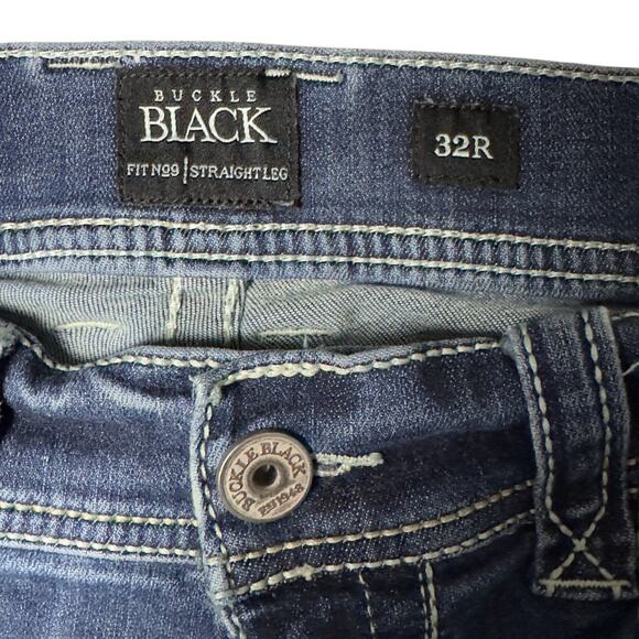 Buckle Black Fit No 9 Bootcut Jeans Men 32 Blue Denim Cotton Stretch Medium Wash - Picture 3 of 8
